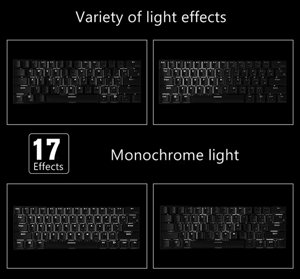 Ajazz i610T Bluetooth 3.0 Wireless / Wired Dual-Mode Mechanical Backlight Keyboard 61 Key - Black