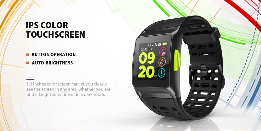 Makibes BR1 Smartwatch Heart Rate Monitor GPS IP67 Water Resistant Multisport Smart Band IPS Color Touchscreen - Black