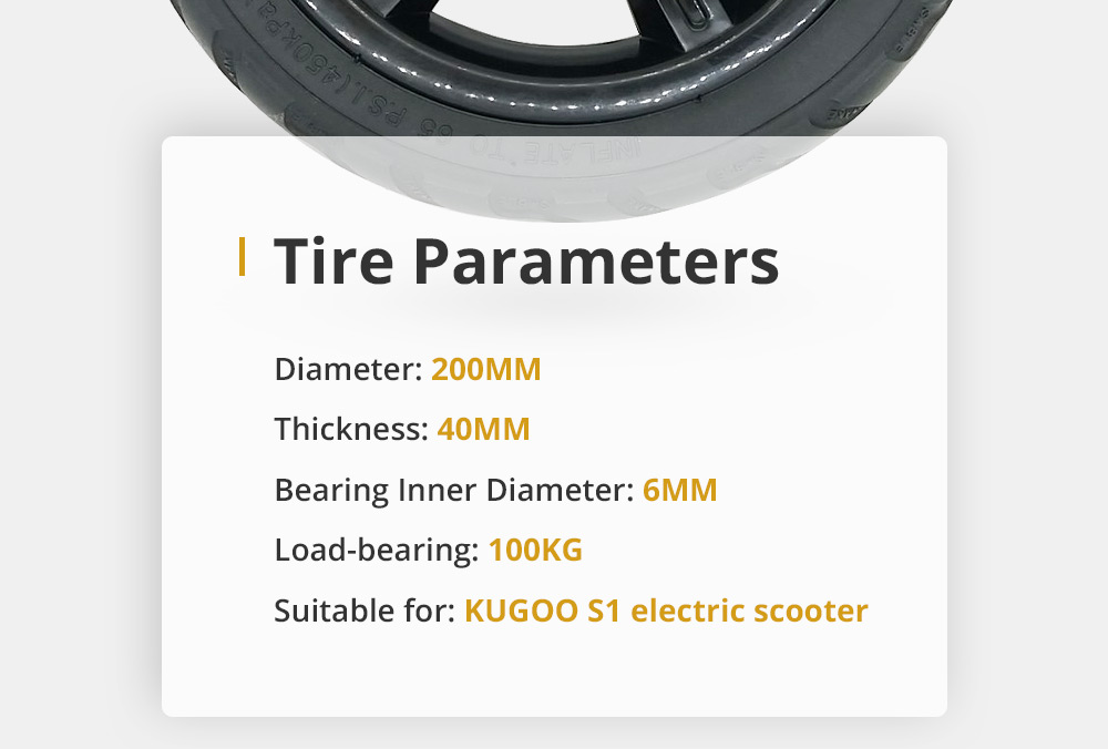 Pneumatic Tire For KUGOO S1 Including Hub - Black