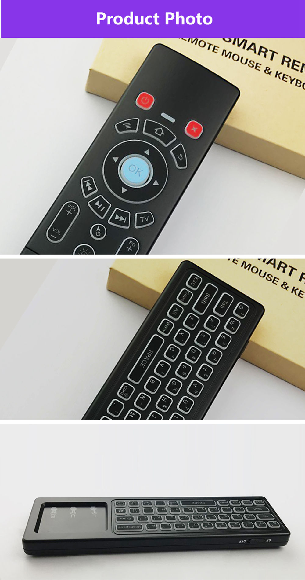 T6 2.4GHz Air Mouse 3-Gyro + 3-Gsensor with Wireless Keyboard & Touchpad 7 color for SmartTV TV Box Mini PC Projector - Black