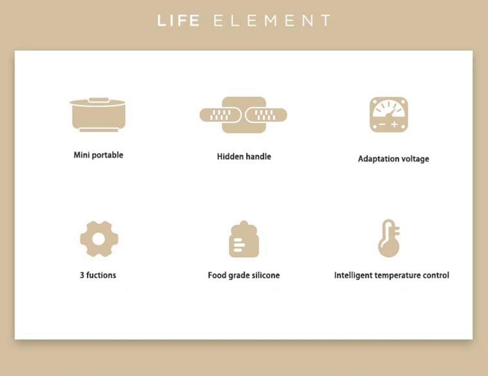 Life Element i25 Electric Folding Kettle 600ML Portable Ultrathin Boil Dry Protection For Travel - khaki