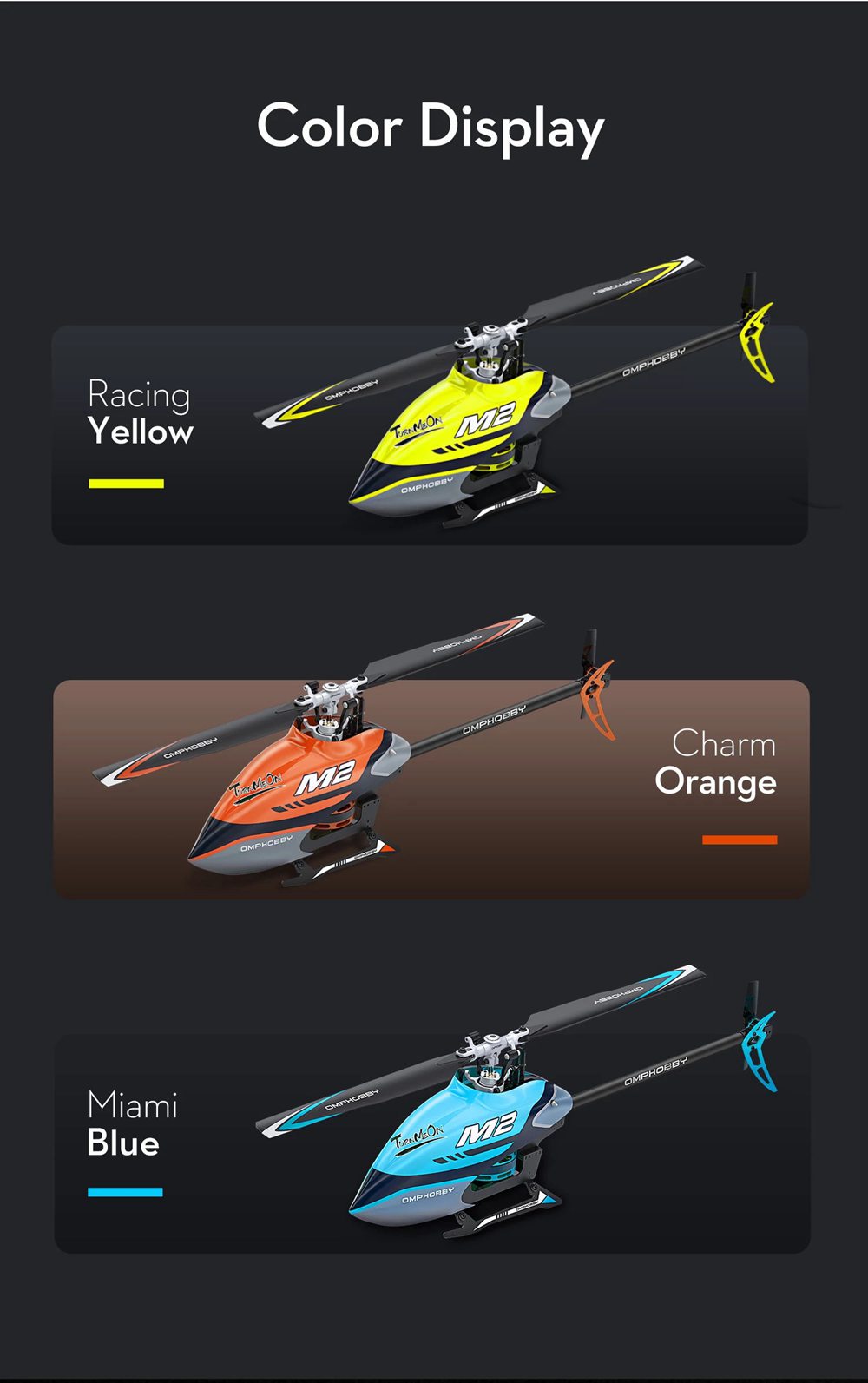 OMPHOBBY M2 400mm Dual Brushless Motor Direct Drive Violent 3D Flight RC Helicopter Model With OFS FC BNF - Yellow