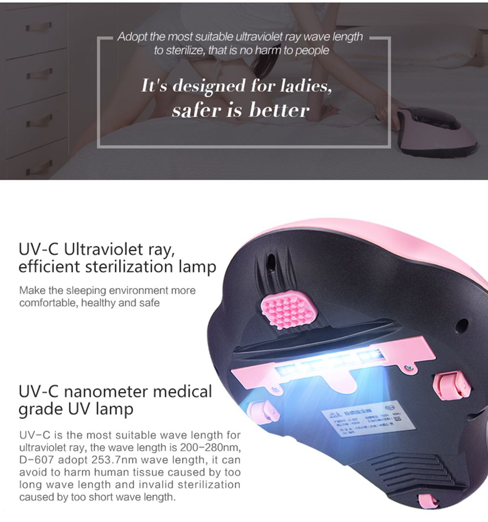 PUPPYOO WP607 Handheld UV Mattress Vacuum Cleaner For Mites Removal - Pink