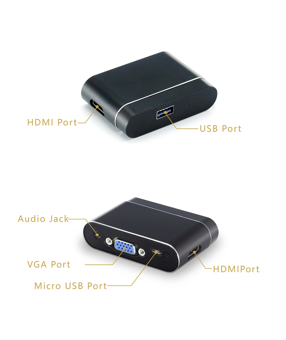 WeCast L9 VGA & HDMI Dual Display Screen Projector Fully Compatible with Android/iOS/Type - C Devices USB Mirroring Sound and Image to TV