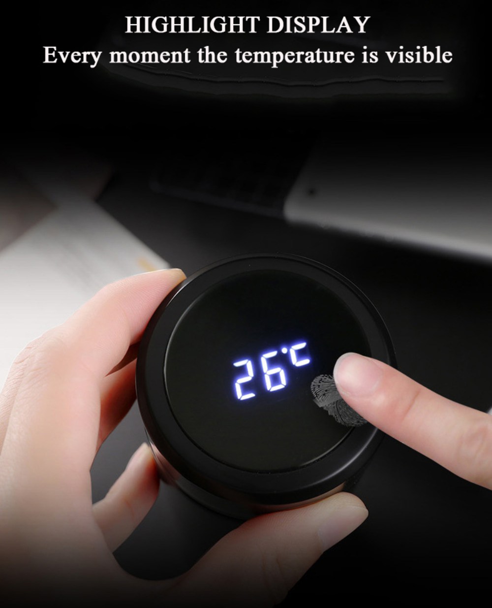 500ML Intelligent Thermos Cup Portable 304 Stainless Steel With LCD Temperature Display - Black