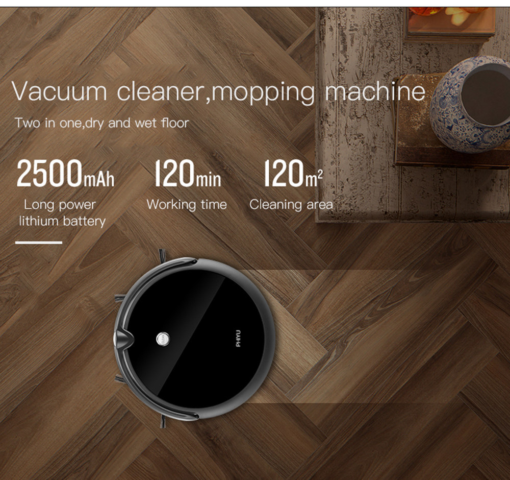 PHIYU A3S Robot Vacuum Cleaner with Camera Audio Communication APP Remote Control Gyro Sensor Auto Recharge - Black