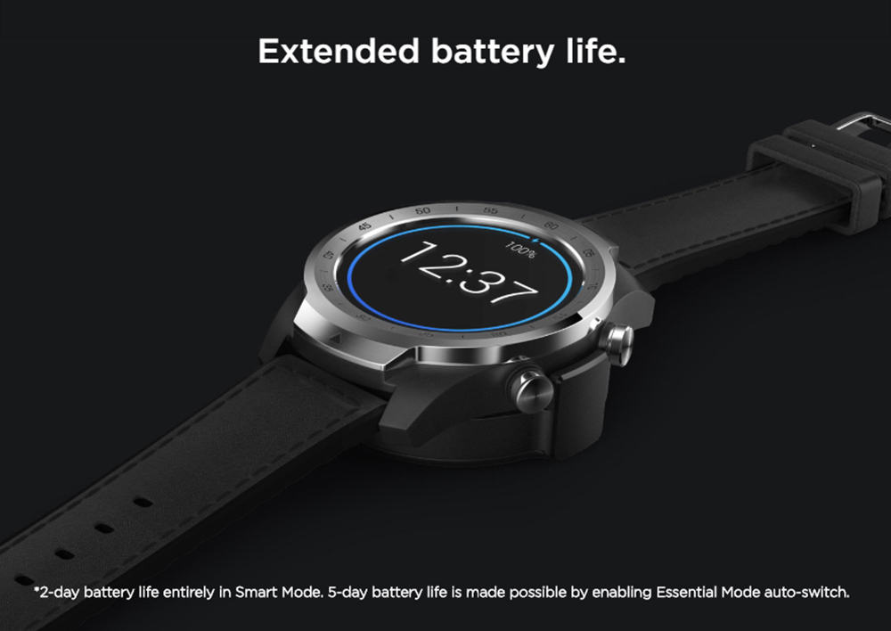 Ticwatch PRO Smart Watch 1.4 Inch OLED/LED Double Screens Heart Rate Monitor IP68 Built-in GPS Google Pay - Black