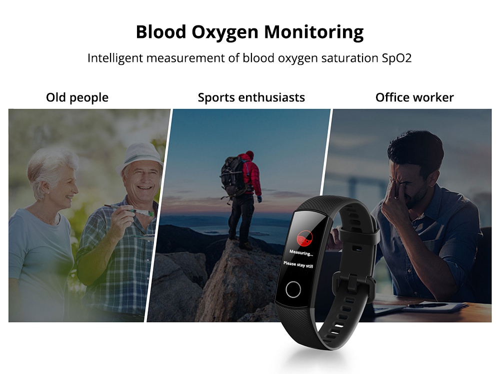 HUAWEI Honor Band 5 Smart Bracelet Blood Oxygen 0.95 Inch AMOLED Touch Large Color Screen 5ATM Heart Rate Monitor Swimming Posture Recognition - Black