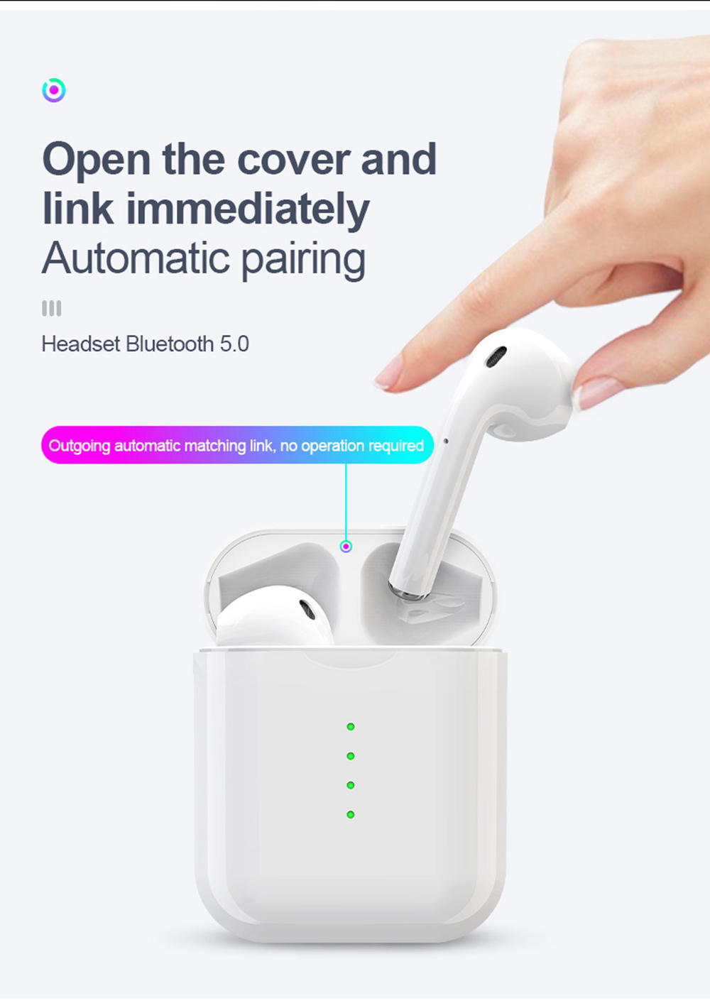 i10 TWS Bluetooth 5.0 Earbuds Tap Control Automatically Pairing - White