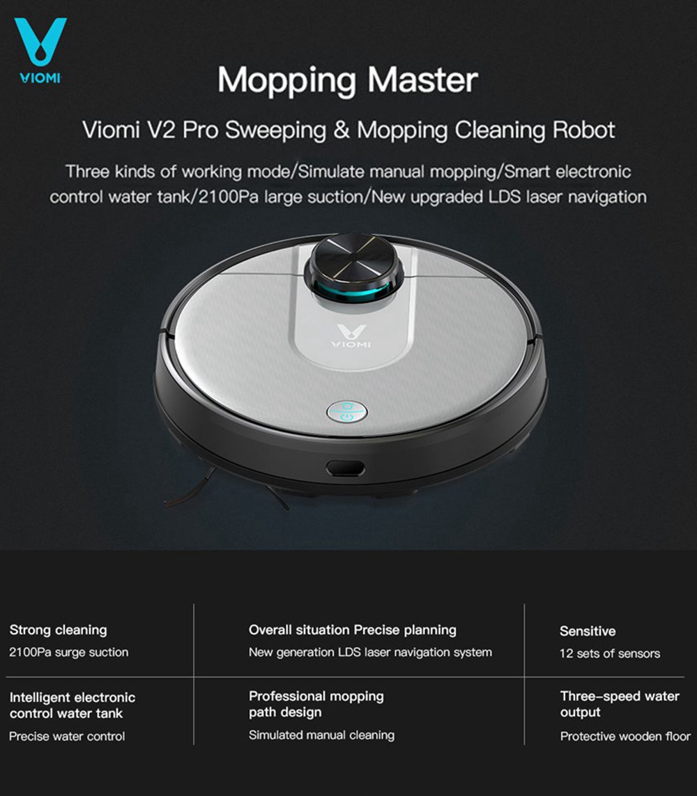 Xiaomi VIOMI Robot Vacuum Cleaner Robot V2 Pro smart cleaning 2100pa High suction - Gray