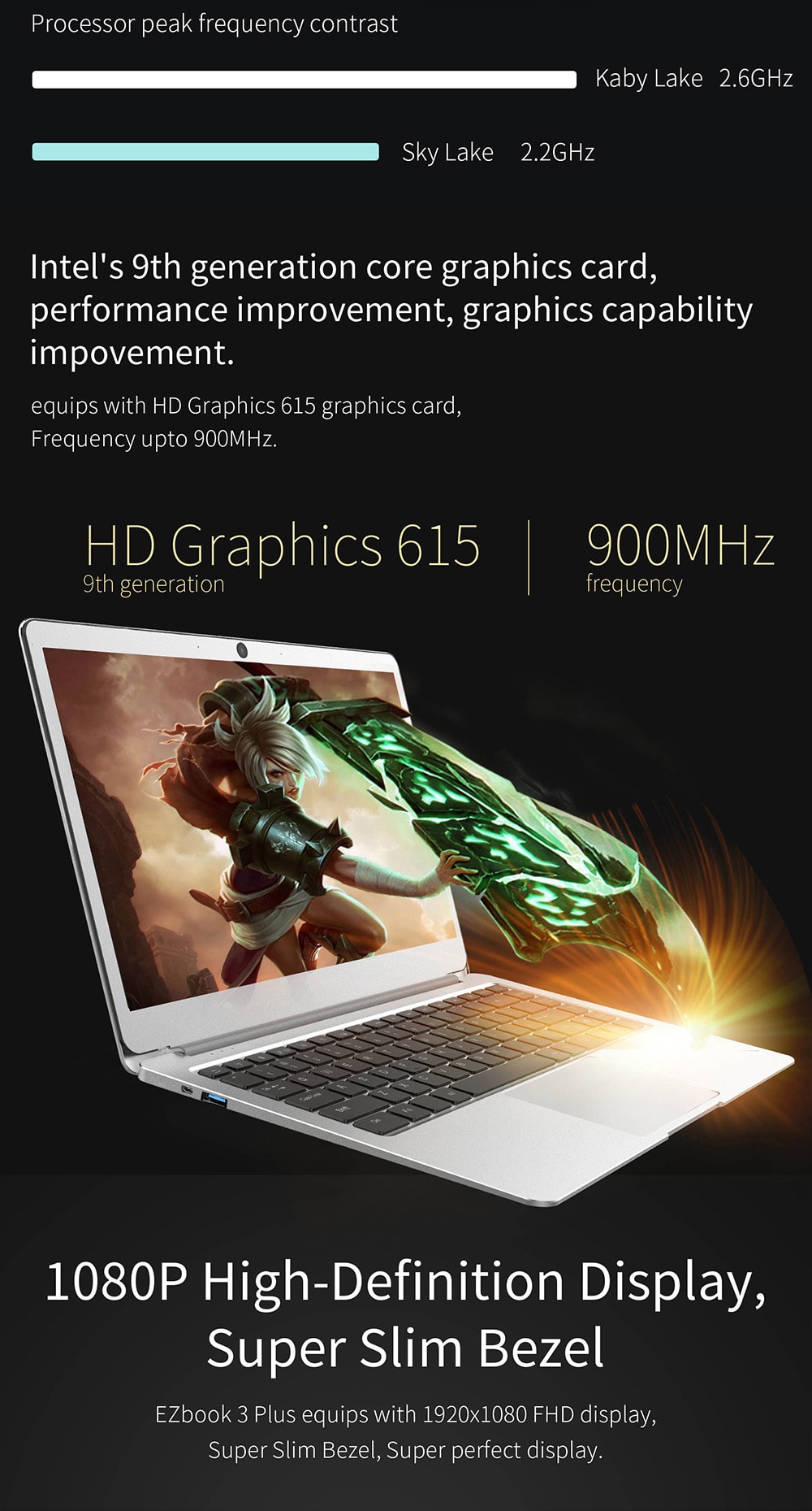 Jumper EZbook 3 Plus 14.1" Notebook Windows 10 Intel Core m3-7Y30 Dual Core 2.6GHz 8GB RAM 128GB HDMI Wifi Bluetooth USB3.0 Camera - Silver