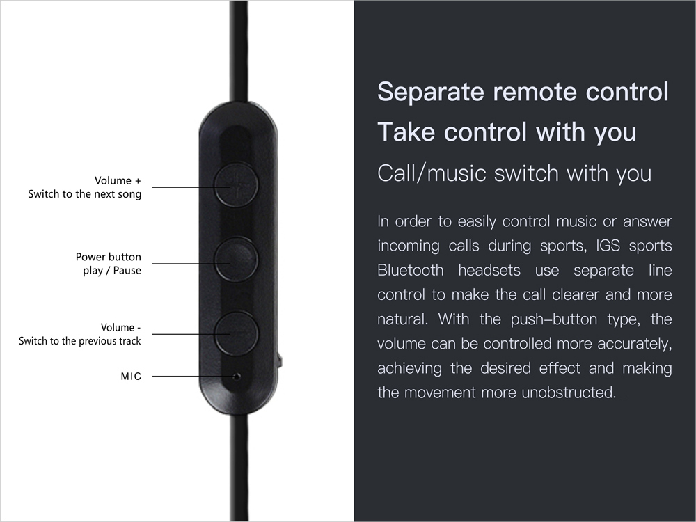 I9S Wired Earphone Semi-in-ear Bluetooth 4.2 Neck-mounted Sport Running - Black