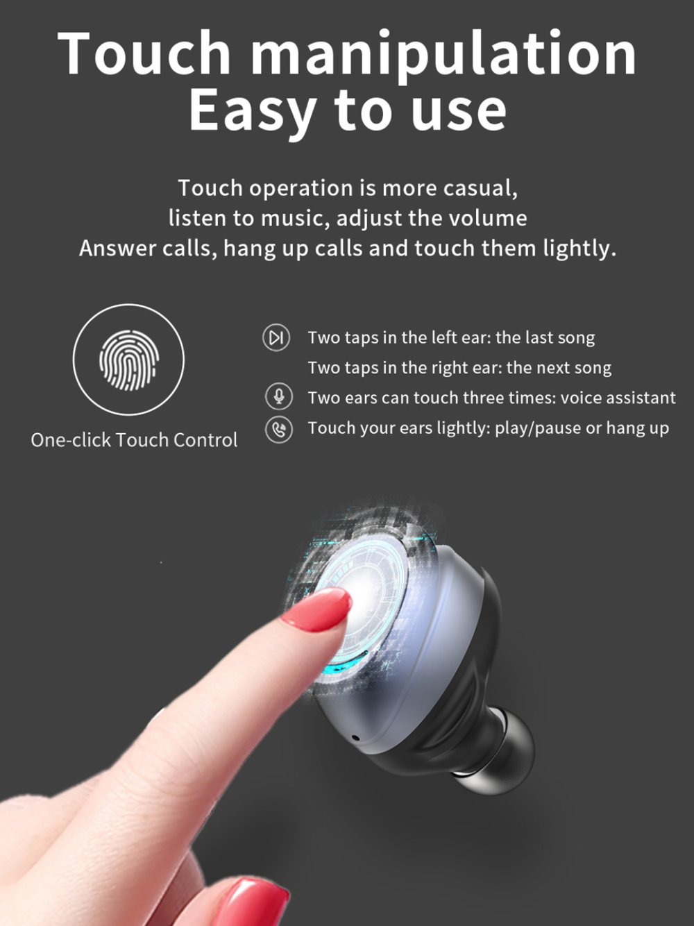 U9 Bluetooth 5.0 TWS IPX7 Earbuds Siri Binaural Call Touch Control 8 Hours Playtime Black