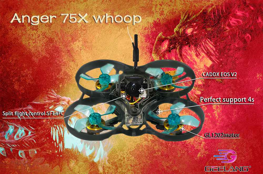 Geelang Anger 75X 75mm 4S Whoop FPV Racing Drone With F4 OSD 12A Blheli_S 5.8G 200mW VTX Caddx EOS V2 Cam BNF - AC900 Receiver
