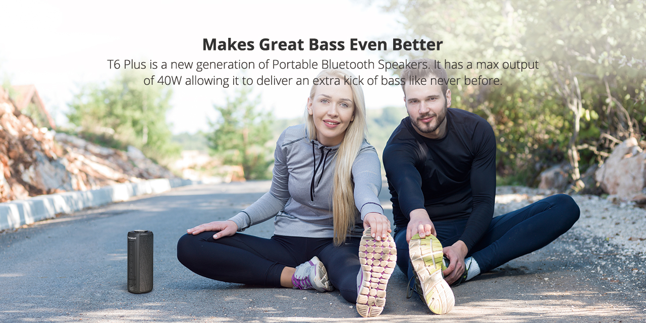 Tronsmart Element T6 Plus SoundPulse™ Portable Bluetooth Speaker with 40W Max Output Deep Bass IPX6 Waterproof - Black