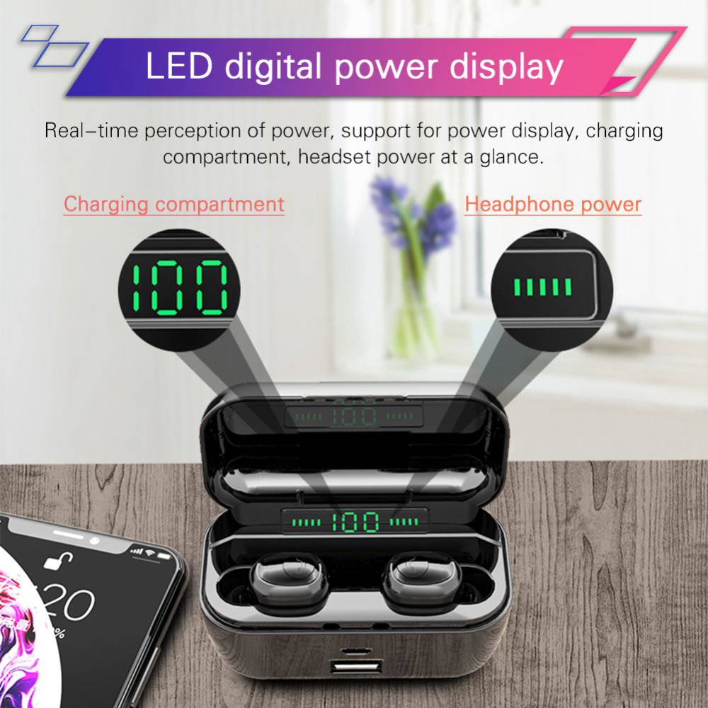 G6S Bluetooth 5.0 TWS In-ear Earbuds HiFi Siri Assistant support QI Wireless Charging3500 mAh Charger Box - Black