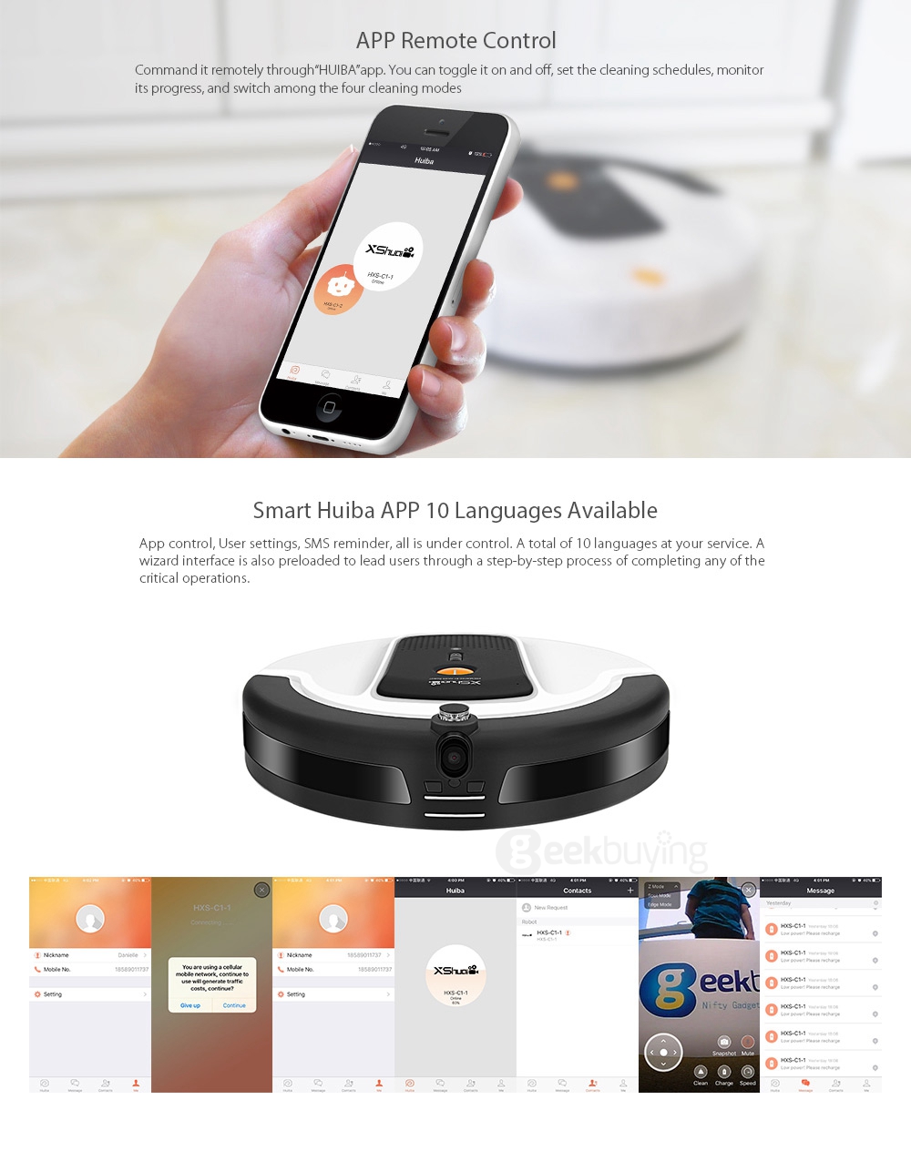 [HK Stock]Haier XShuai ShuaiXiaoBao Robot Vacuum Cleaner 3-cleaning Modes 4-step Cleaning System P2P Video App Control Night Vision HEPA Filter Multilanguage - Black + White