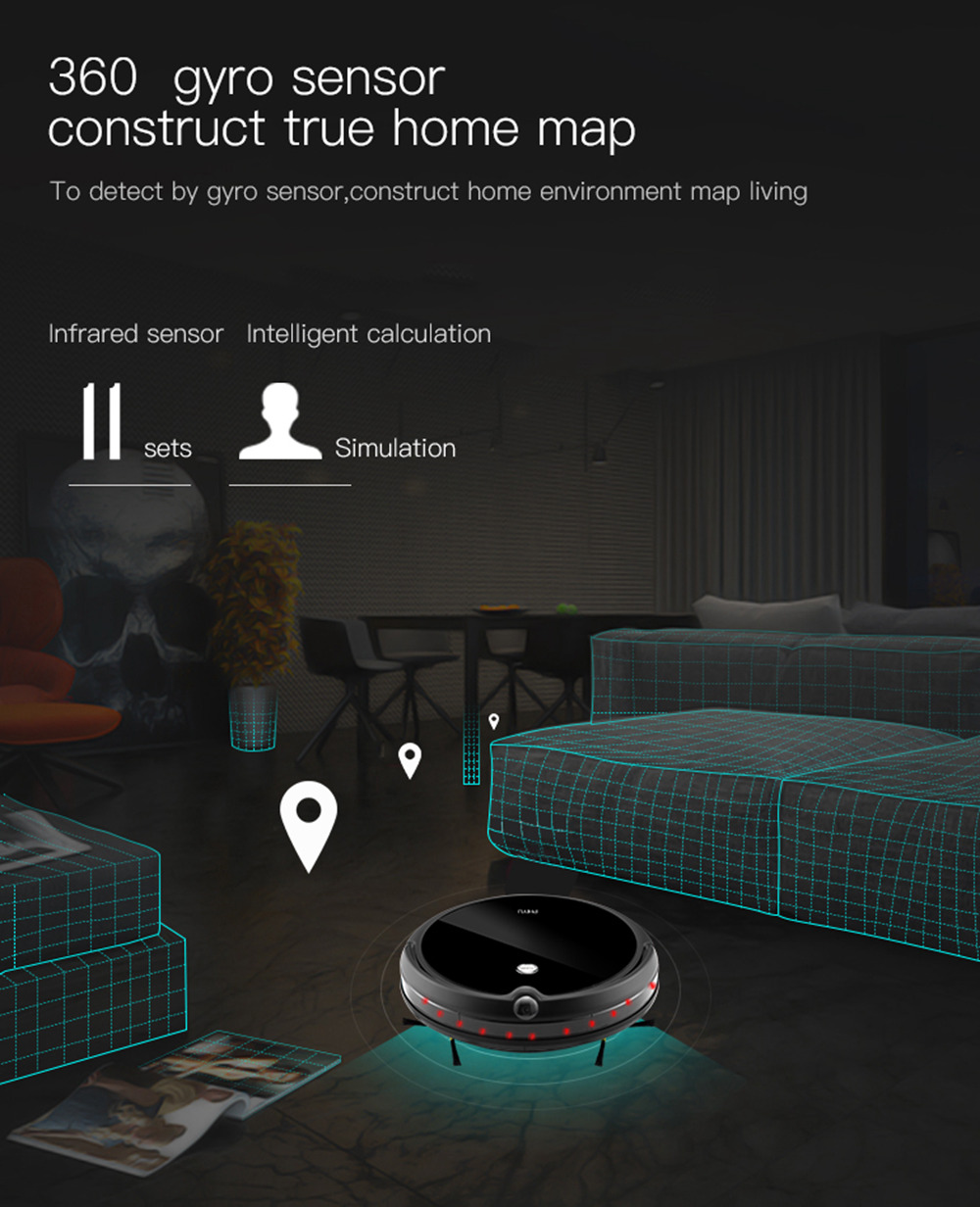 PHIYU A3S Robot Vacuum Cleaner with Camera Audio Communication APP Remote Control Gyro Sensor Auto Recharge - Black