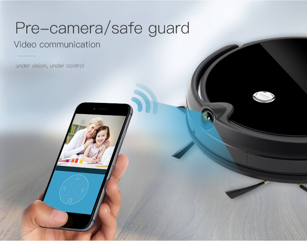 PHIYU A3S Robot Vacuum Cleaner with Camera Audio Communication APP Remote Control Gyro Sensor Auto Recharge - Black