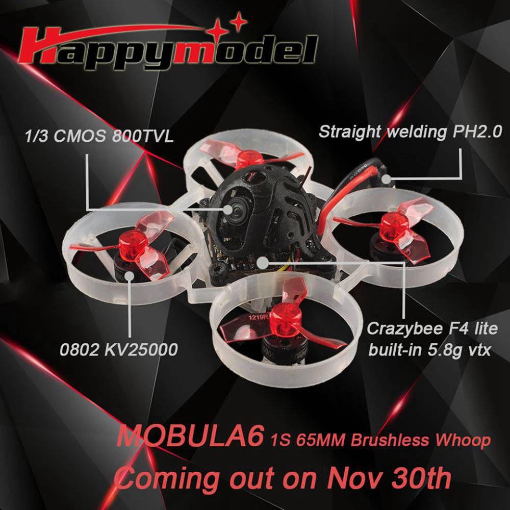 Happymodel Mobula6 65mm 20g Brushless Whoop FPV Racing Drone With Crazybee F4 Lite 1S Flight Control w/Runcam Nano 3 Cam BNF - Frsky Receiver