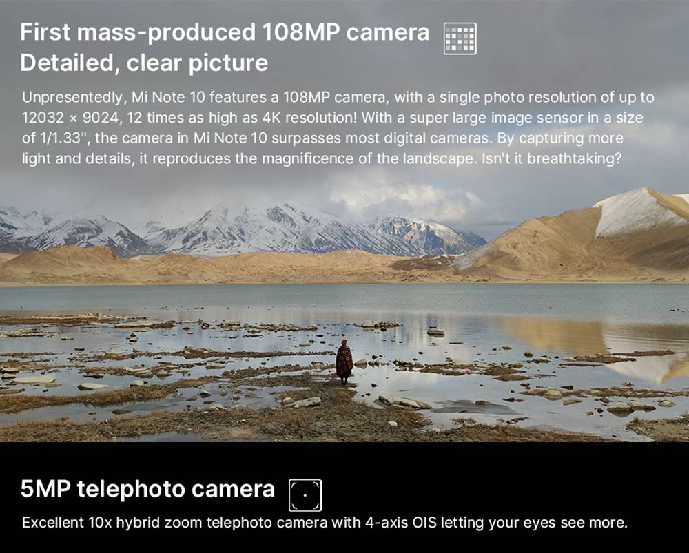 Xiaomi Mi Note 10 6.47 Inch 4G LTE Smartphone Snapdragon 730 6GB 128GB 108.0MP + 12.0M + 20.0MP + 5.0MP + 2.0MP Penta Rear Cameras NFC Fingerprint ID Dual SIM MIUI 11 Global Version - White