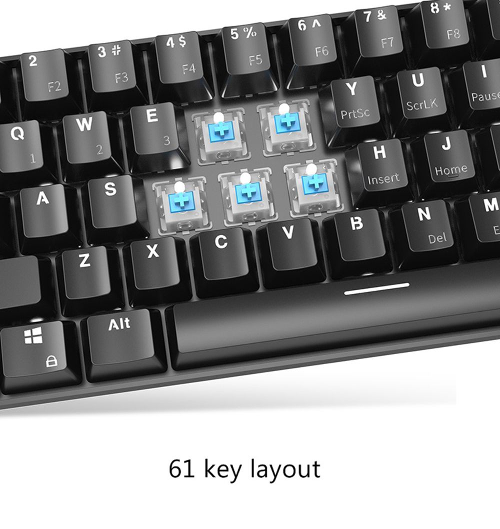 Ajazz i610T Bluetooth 3.0 Wireless / Wired Dual-Mode Mechanical Backlight Keyboard 61 Key - Black