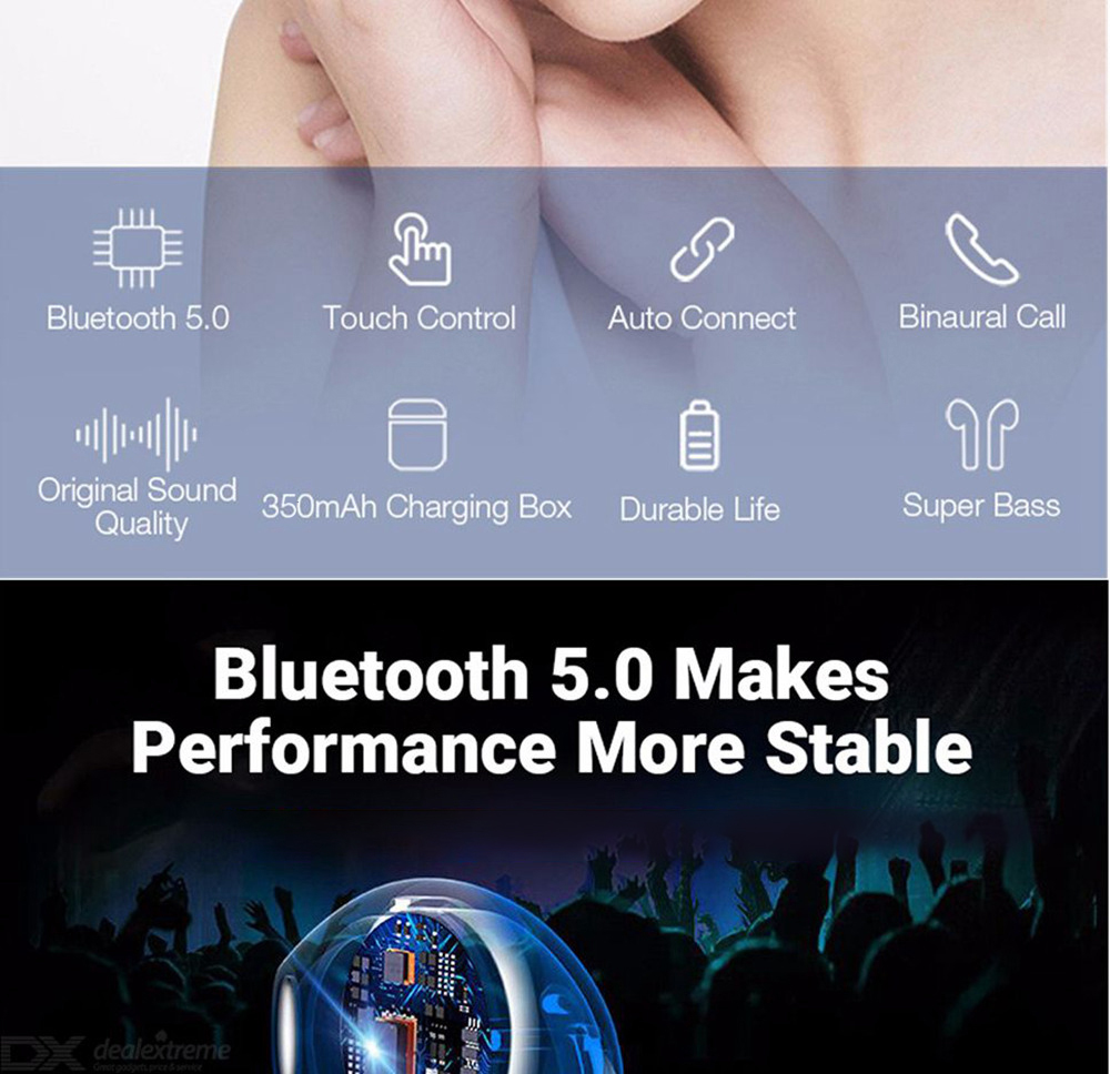i60 TWS Bluetooth 5.0 Earphone Touch Control Auto Pairing Call Siri 350 mAh Charging Box - White