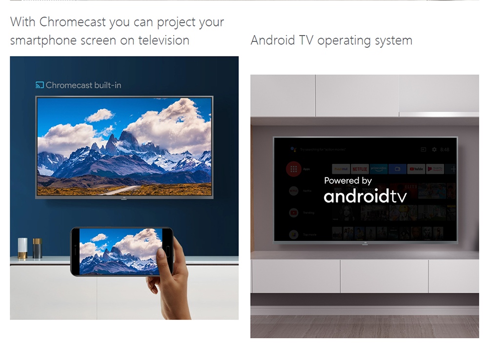 Xiaomi Mi TV 4S 43'' Android 9.0 4K UHD Smart TV Dolby + DTS DVB-T2/C 2GB/8GB 2.4G/5G WIFI Bluetooth HDMI*3 USB*3 Google Assistant Youtube Amazon Prime - Black
