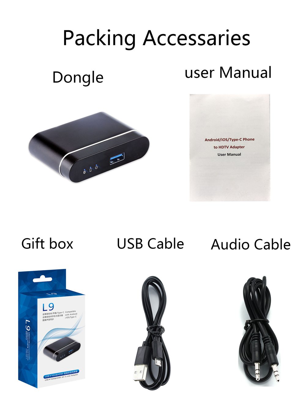 WeCast L9 VGA & HDMI Dual Display Screen Projector Fully Compatible with Android/iOS/Type - C Devices USB Mirroring Sound and Image to TV