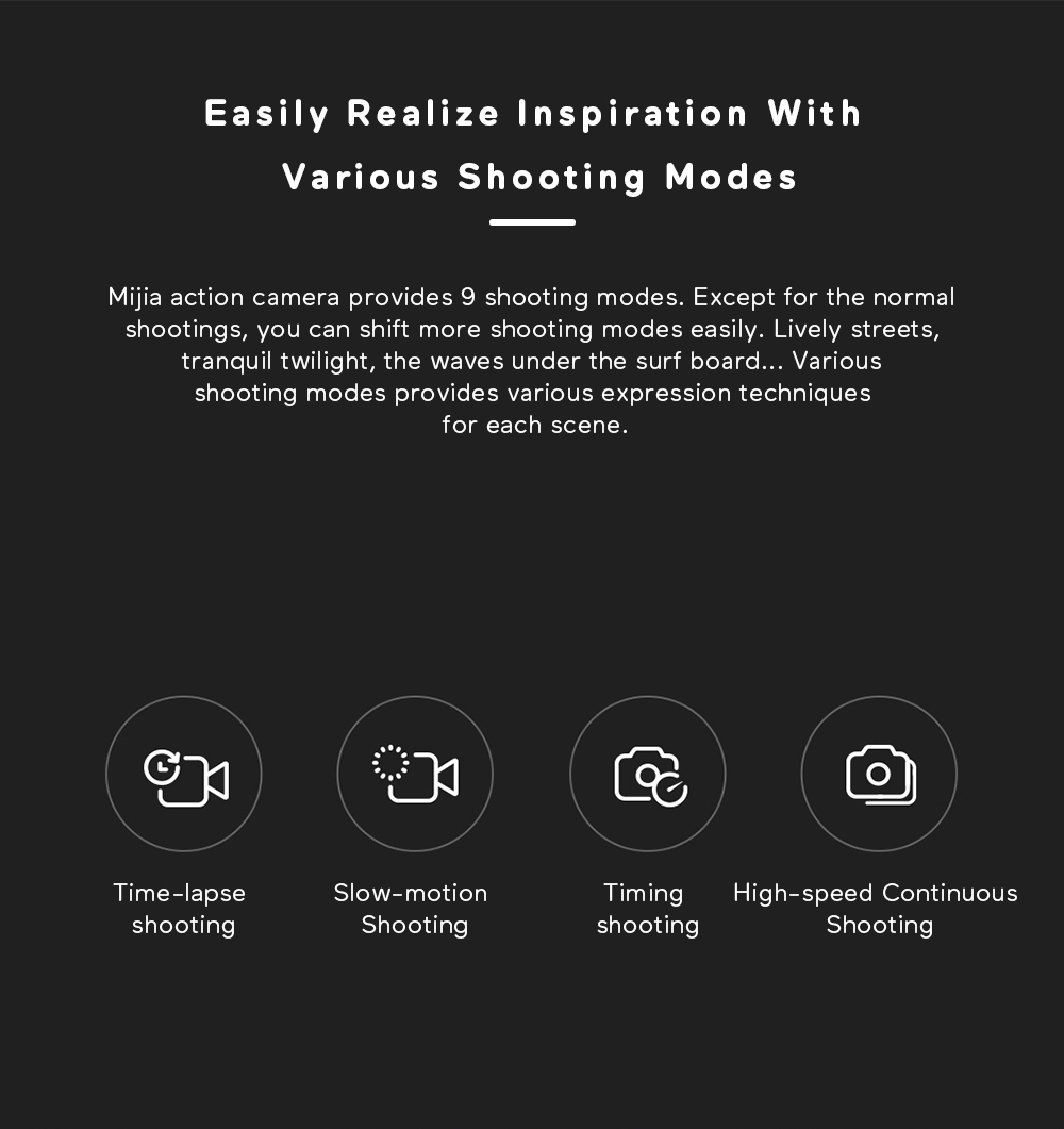 Xiaomi Mijia Ambarella A12S75 Sony IMX317 2.4inch Touch Screen 4K Action Camera 7p Lens EIS 6-axis 145 Degree Wide Angle 1450mAh Battery - Black