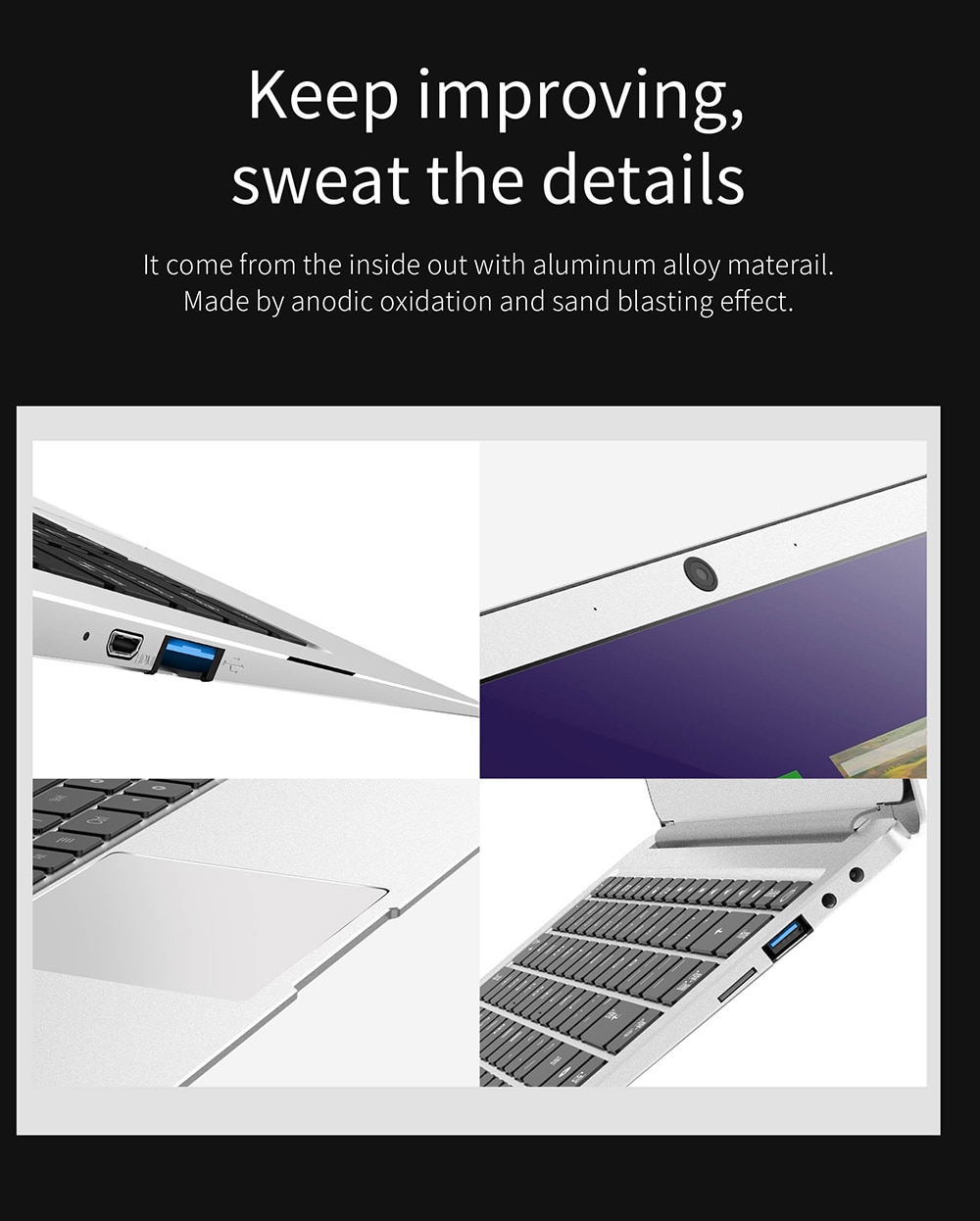 Jumper EZbook 3 Plus 14.1" Notebook Windows 10 Intel Core m3-7Y30 Dual Core 2.6GHz 8GB RAM 128GB HDMI Wifi Bluetooth USB3.0 Camera - Silver
