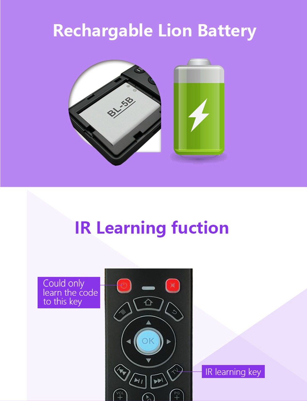 T6 2.4GHz Air Mouse 3-Gyro + 3-Gsensor with Wireless Keyboard & Touchpad 7 color for SmartTV TV Box Mini PC Projector - Black