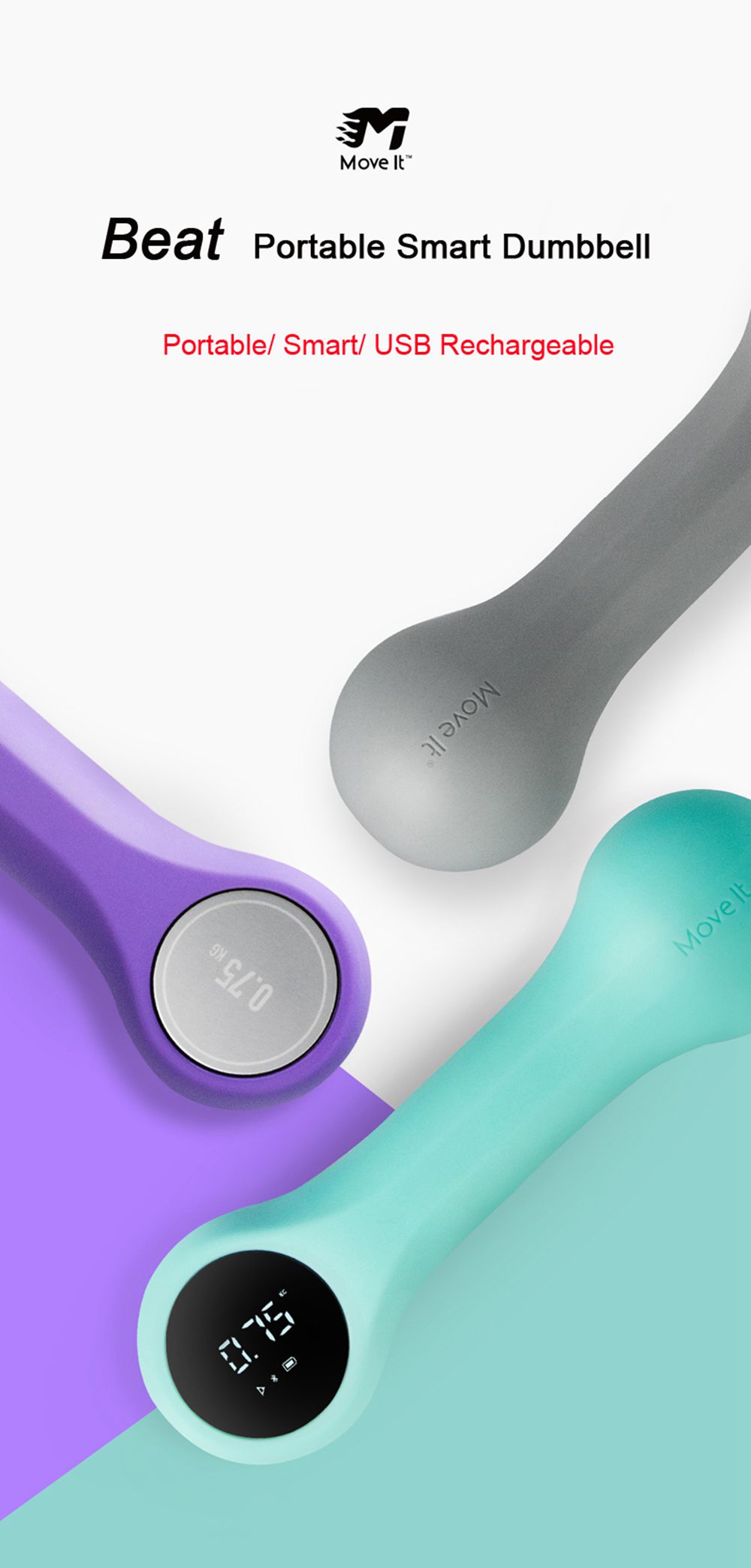 2pcs Move It Beat Smart Dumbbell 0.5KG Portable Mini USB Charging Fitness Equipment From Xiaomi Youpin - Cyan