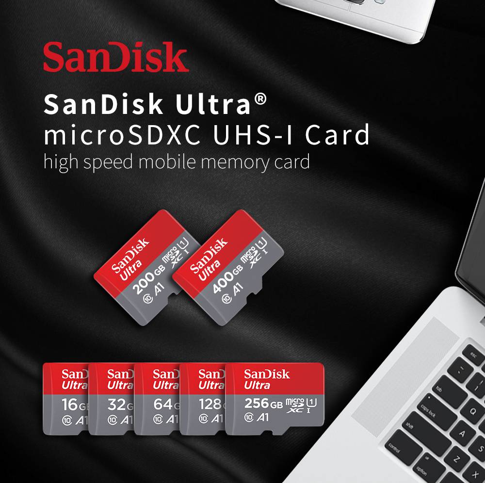 SanDisk SQUNC Ultra High-Speed 100MB/S MicroSD UHS-I Card 256GB Red+Grey