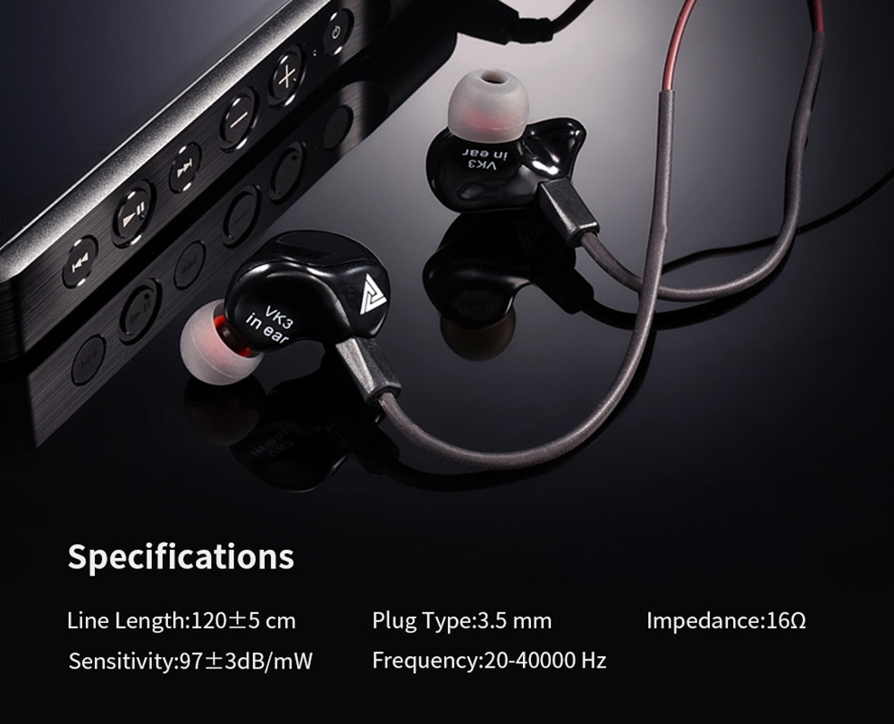 QKZ VK3 3.5mm Port Wired In-ear Earphones Bass Stereo 40KHz Hi-Res with Mic