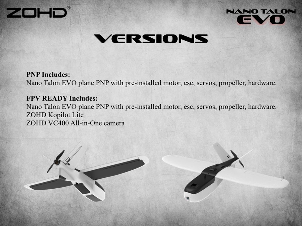 ZOHD Nano Talon EVO 860mm Wingspan AIO V-Tail EPP Molded FPV Fixed Wing RC Airplane PNP With Power System - W/O FPV System