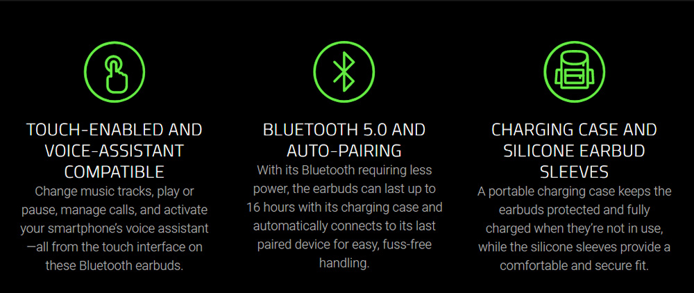 Razer hammerhead Wireless TWS Bluetooth5.0 Earset,IPX4 60ms Ultra-Low Latency Connection With Charging box