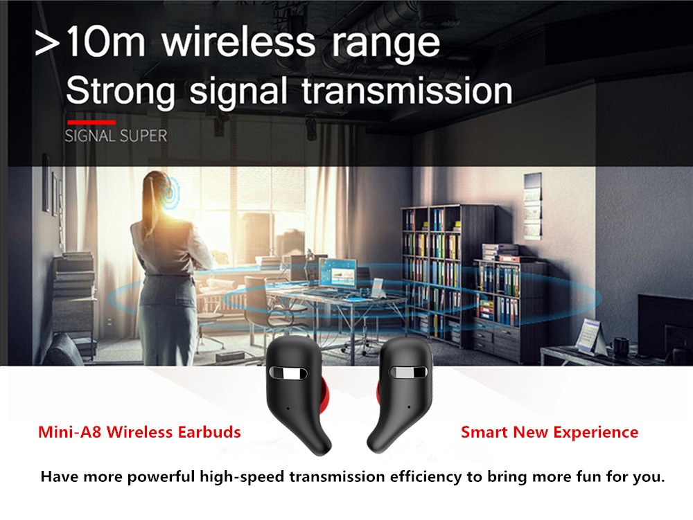 BINANI Mini A8 HiFi Bluetooth V5.0 Earbuds IPX5 Water Resistant 700 mAh Charging Box  -  Yellow