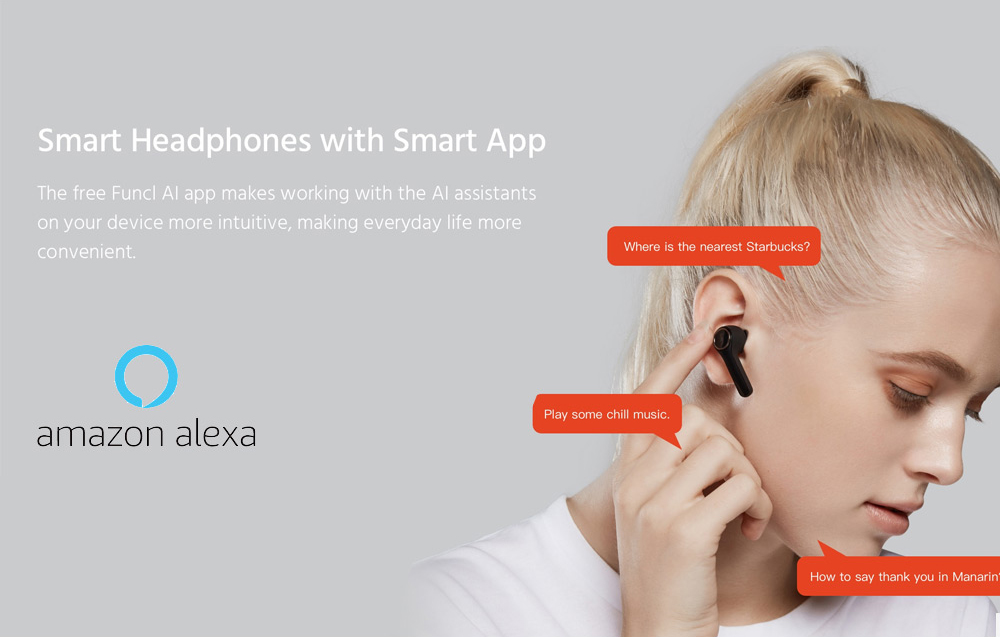 FUNCL AI Bluetooth 5.0 TWS Earphones Qualcomm QCC3026 SBC/AAC/AptX Amazon alesa Siri Google Assistant CVC 8.0 Noise Cancellation IPX5