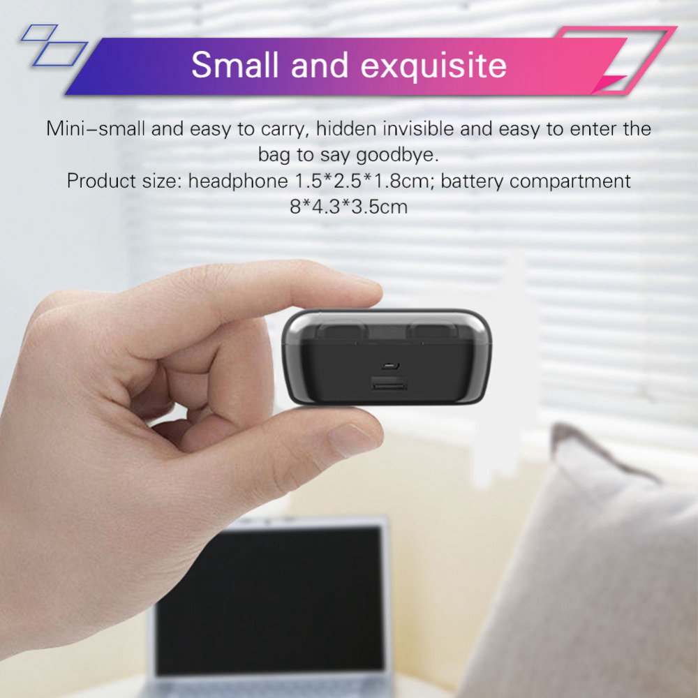 G6S Bluetooth 5.0 TWS In-ear Earbuds HiFi Siri Assistant support QI Wireless Charging3500 mAh Charger Box - Black