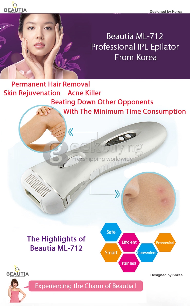 BEAUTIA ML-712 IPL Irradiator Depilator Epilator Hair Remover Skin Care Hair Removal Depilation 3 Levels Energy Adjusting - White