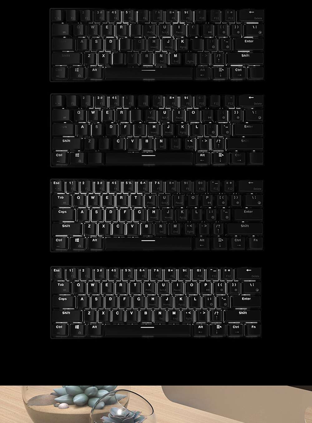 Ajazz i610T Bluetooth 3.0 Wireless / Wired Dual-Mode Mechanical Backlight Keyboard 61 Key - Black