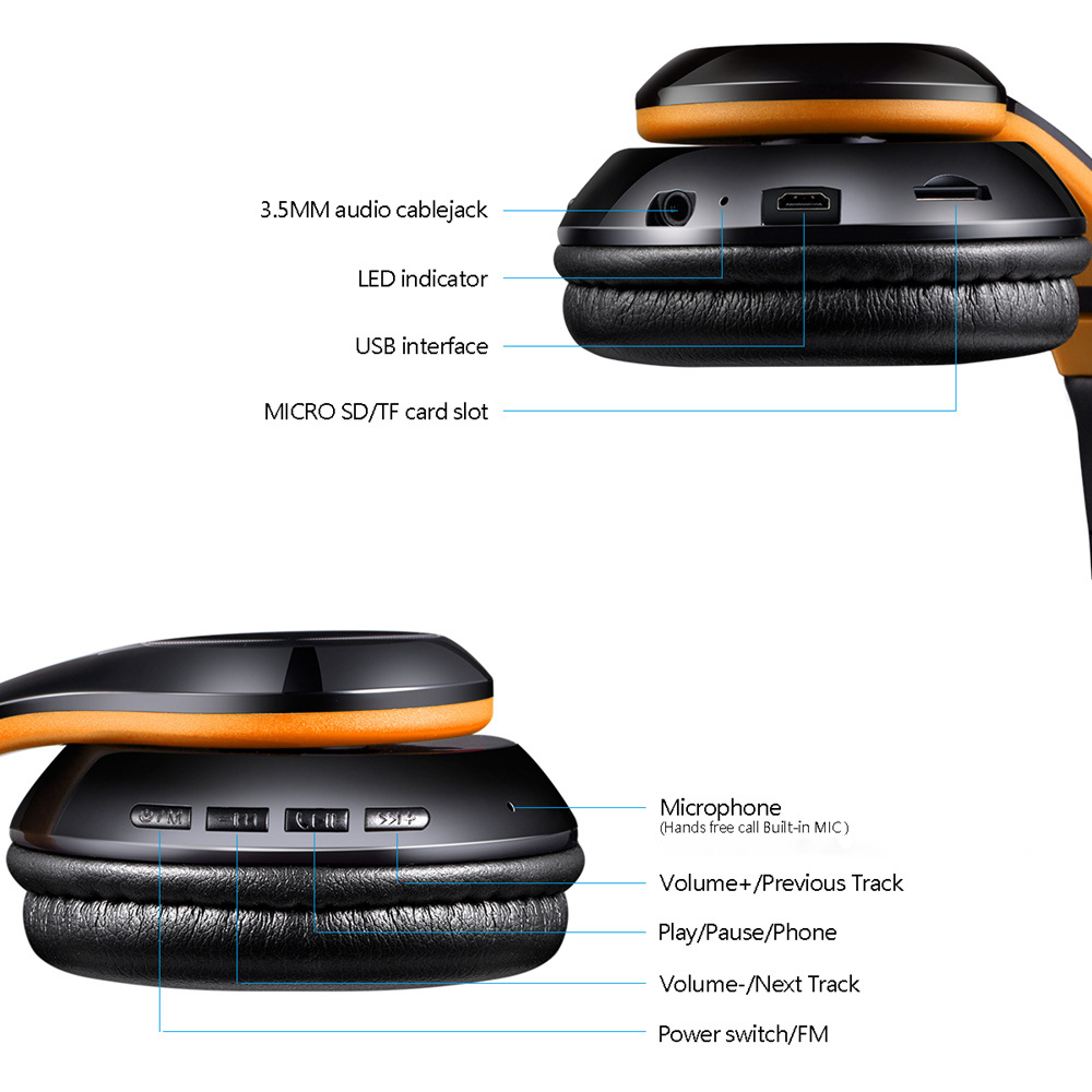 WZ8 Wireless Bluetooth 5.0 Headphone Stereo Bass Noise Cancelling - Orange