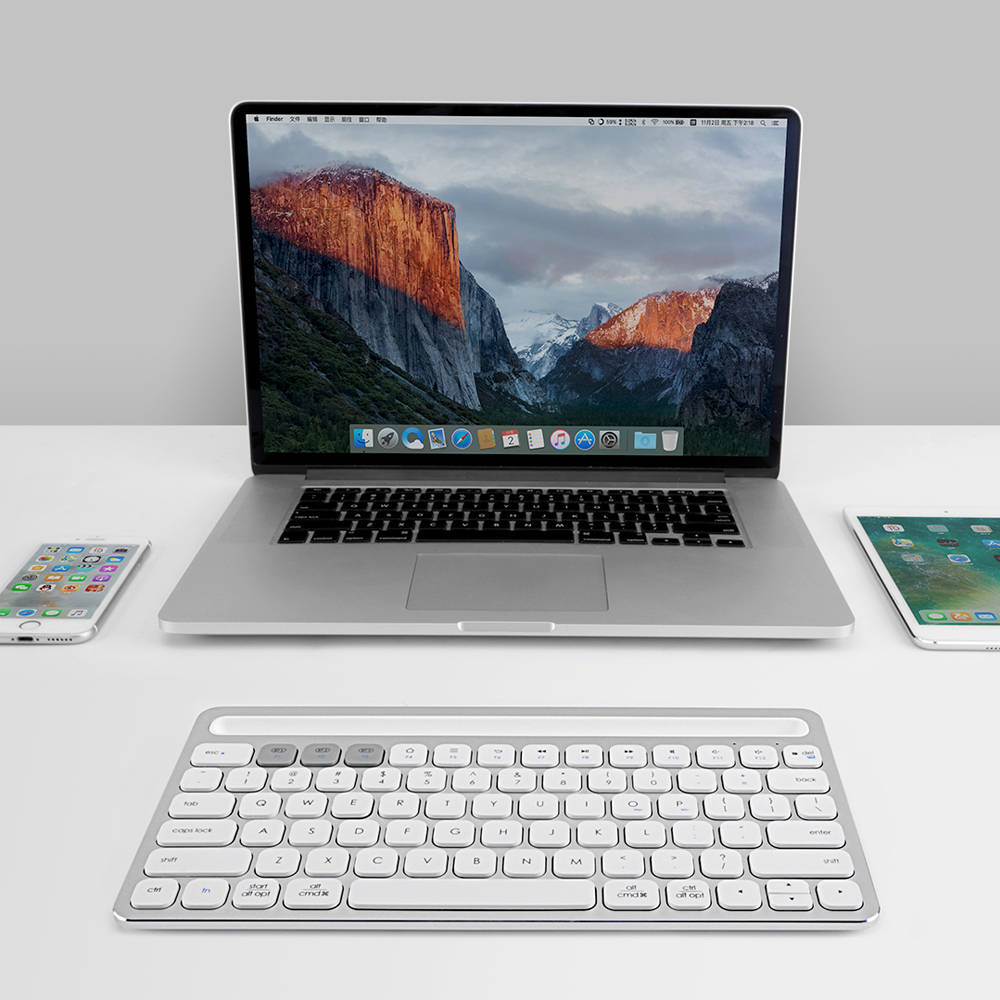 FD ik8500 Portable Wireless Bluetooth Keyboard Ultra Slim Mute Metal Panel 78 Keys - Sliver