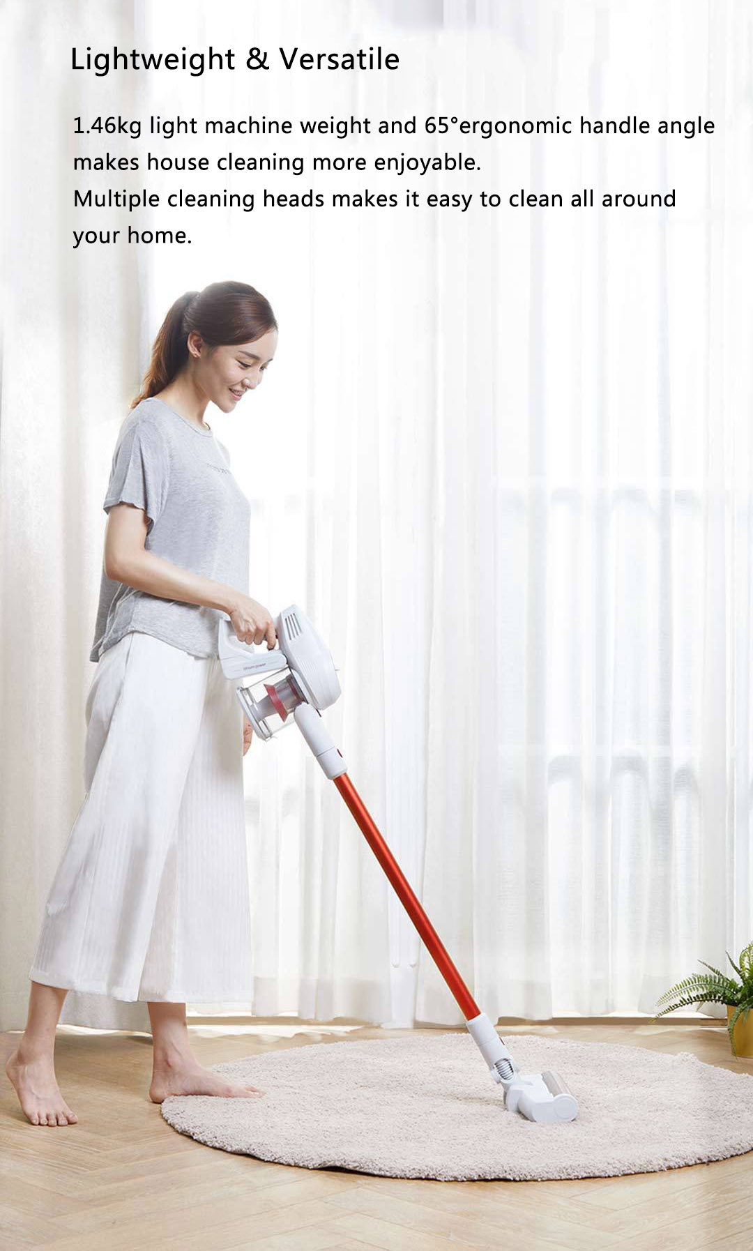 Xiaomi JIMMY JY51 Lightweight Cordless Stick Vacuum Cleaner 115AW Powerful Suction Anti-wrapped Brush Anti-mite Brush - Red