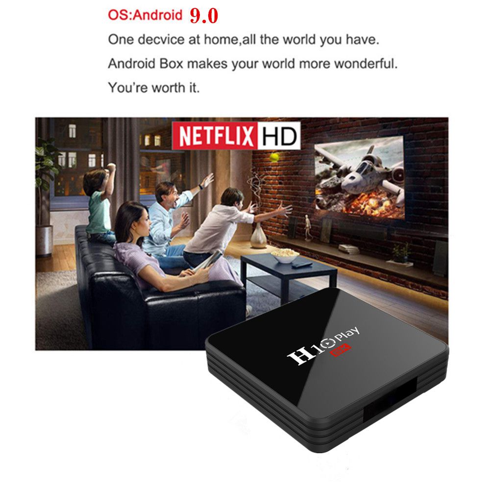 H10 Play Allwinner H6 Android 9.0 6K TV Box 2GB/16GB USB3.0 WiFi LAN Youtube Netflix AirPlay - Black