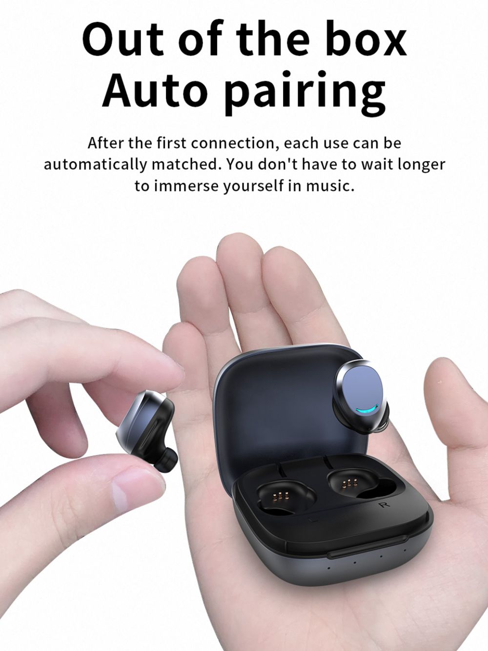 U9 Bluetooth 5.0 TWS IPX7 Earbuds Siri Binaural Call Touch Control 8 Hours Playtime Black