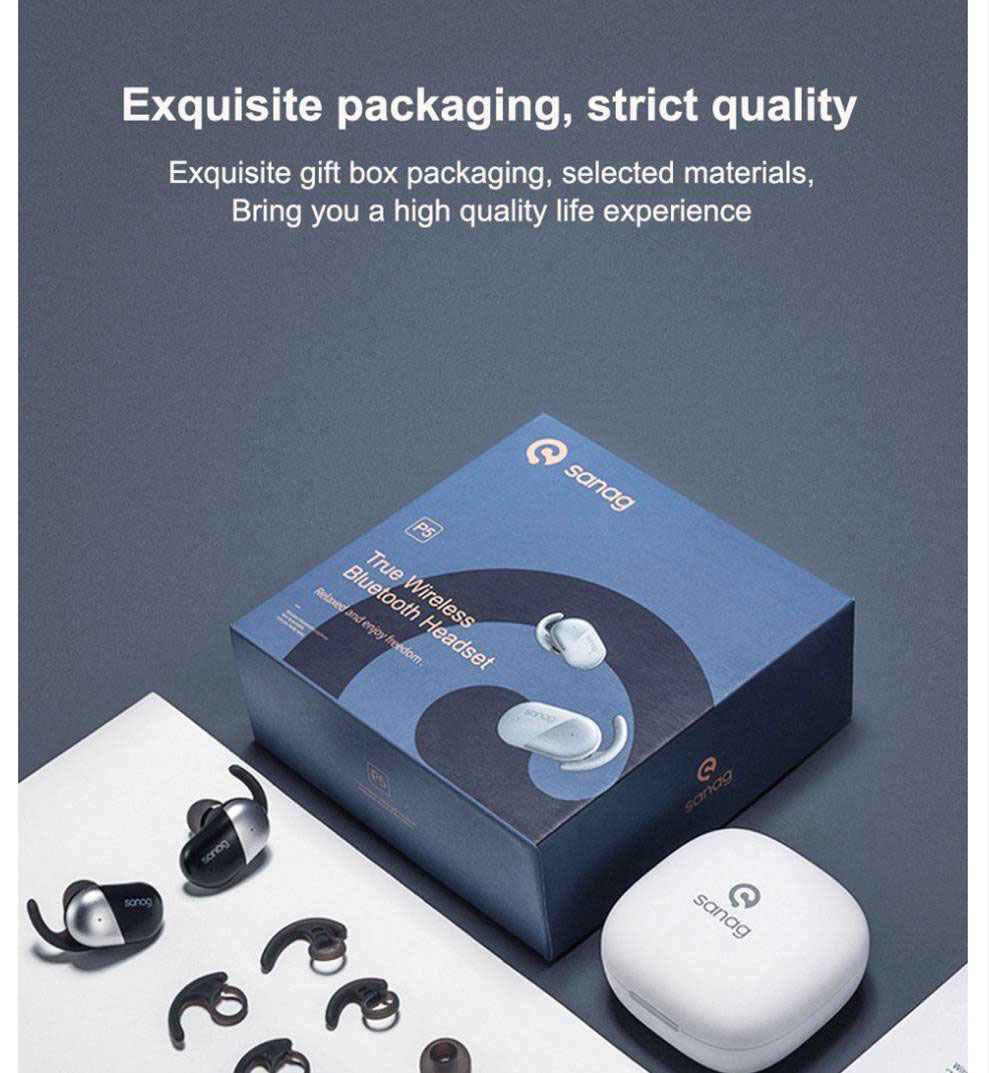 Sanag P5 Bluetooth 5.0 TWS Earbuds Binaural Call Fingertips Control Siri Google Assistant 500mAh Charging Case IP5 with Mic - Blue