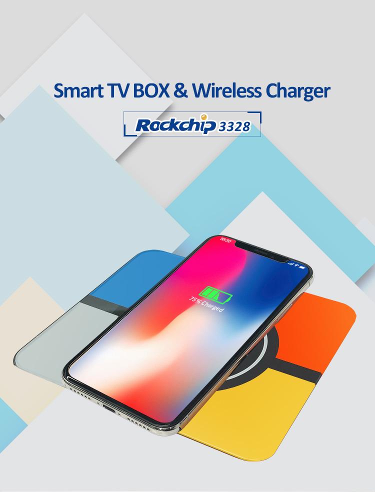 R-TV BOX S10+ Android 8.1 4GB/32GB KODI 18.0 4K TV Box Wireless Charger RK3328 WiFi LAN HDR H.265 Compatible with iPhone X iPhone 8/8 Plus & Galaxy Note 8 S8/S9/S9 Plus and All Qi-Enabled Devices