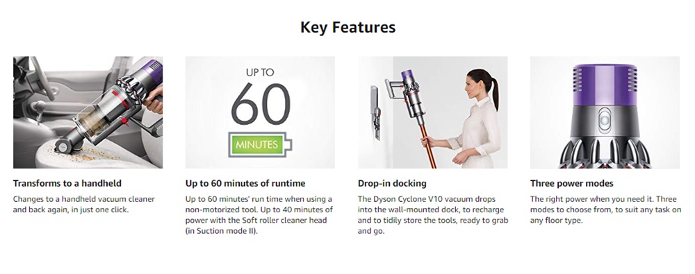 Dyson Cyclone V10 Absolute Cordless Lightweight Stick Vacuum Cleaner 130AW Powerful Suction With LED Indicator - Brown